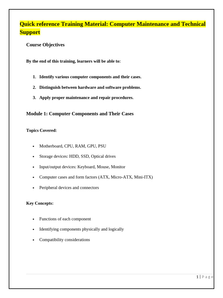 Computer Maintenance Training Guide | PDF | Computer Hardware | Bios