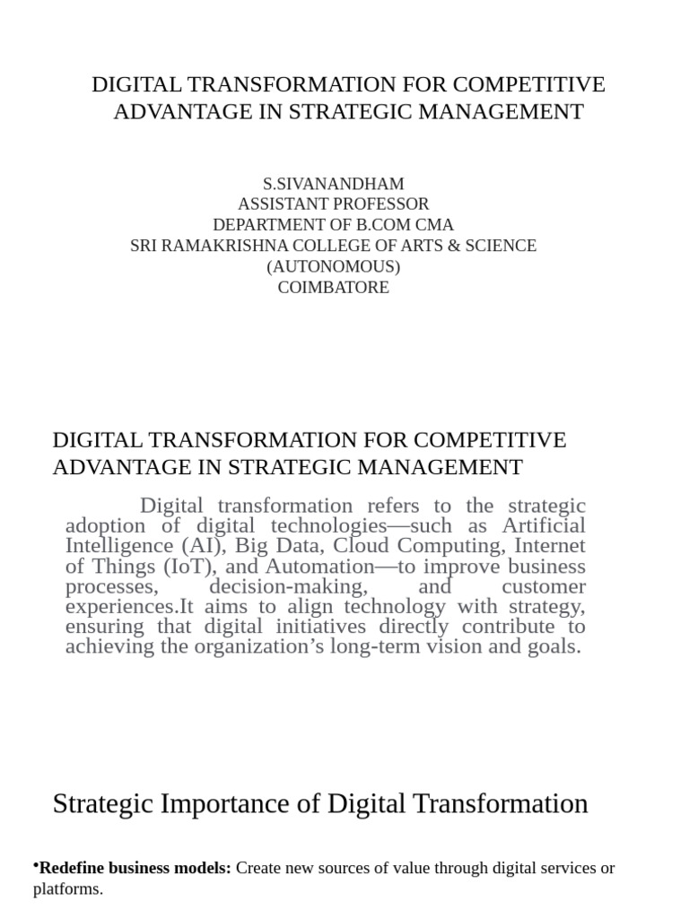 Digital Transformation in Strategic Management | PDF | Strategic ...