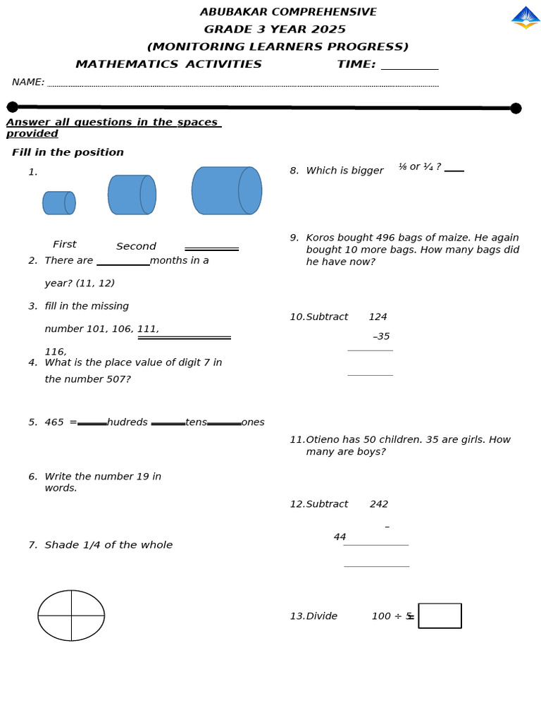 Grade 3 Math Activities 2025 | PDF