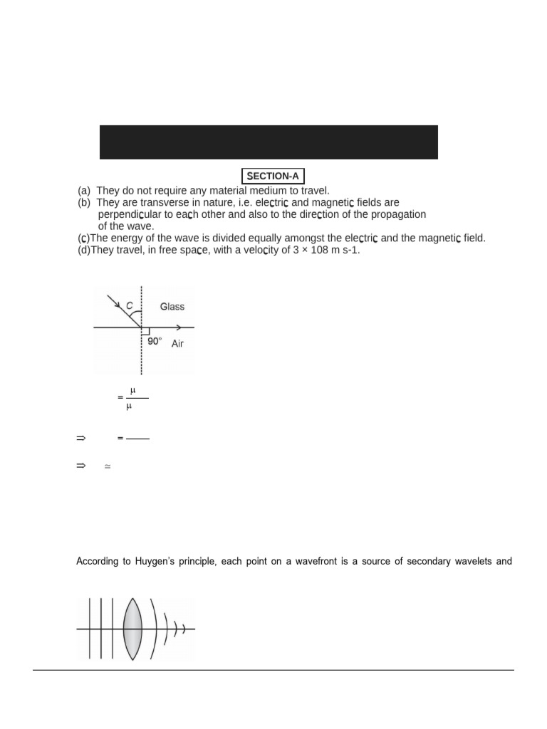 Physics Class XII Model Test Paper Solutions | PDF | Optics | Waves