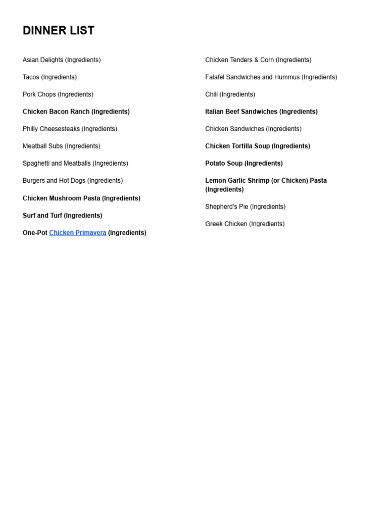 Essential Dinner Ingredients List | PDF | Food And Drink | American Cuisine