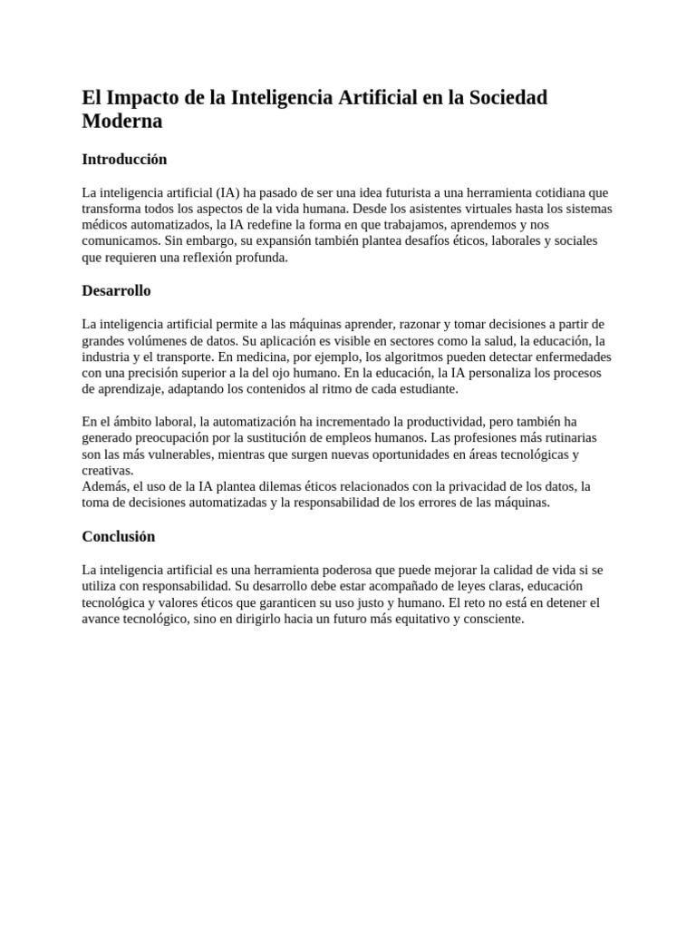 Impacto de la IA en la Sociedad Actual | PDF