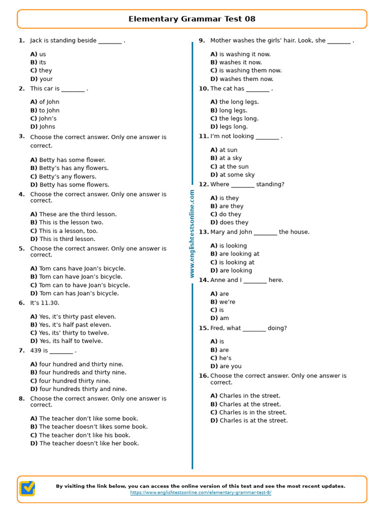 1539 Elementary Grammar Test 08 | PDF | Chess | Chess Theory