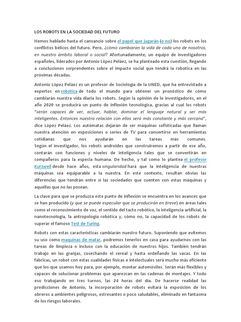 Impacto de los Robots en el Futuro Social | PDF | Robot | Robótica