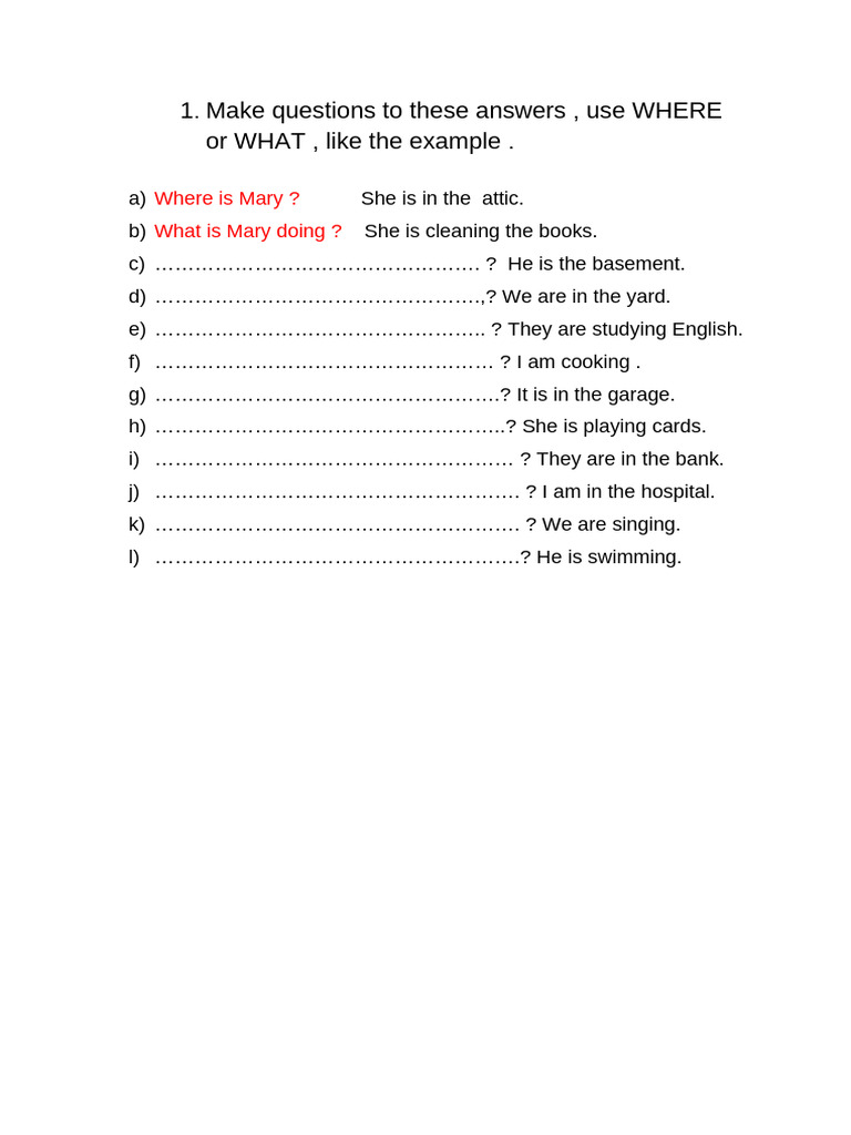 Question Formation with Where and What | PDF