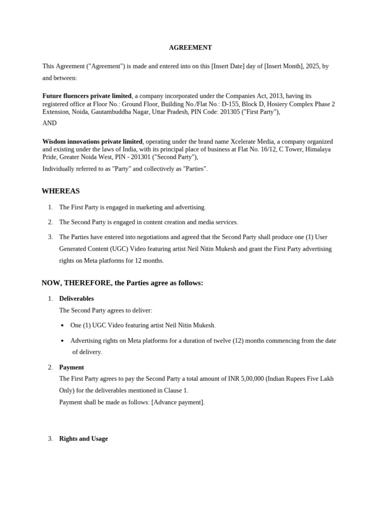 UGC Video Agreement with Advertising Rights | PDF | Harassment | Mediation