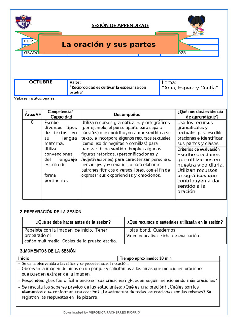 Estructura de la Oración en 4to Grado | PDF | Predicado (Gramática ...