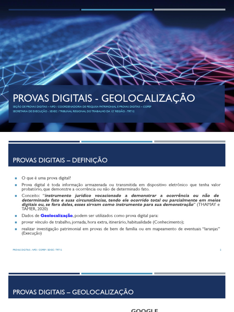 Provas Digitais e Geolocalização no TRT12 | PDF | Telefonia | Celulares