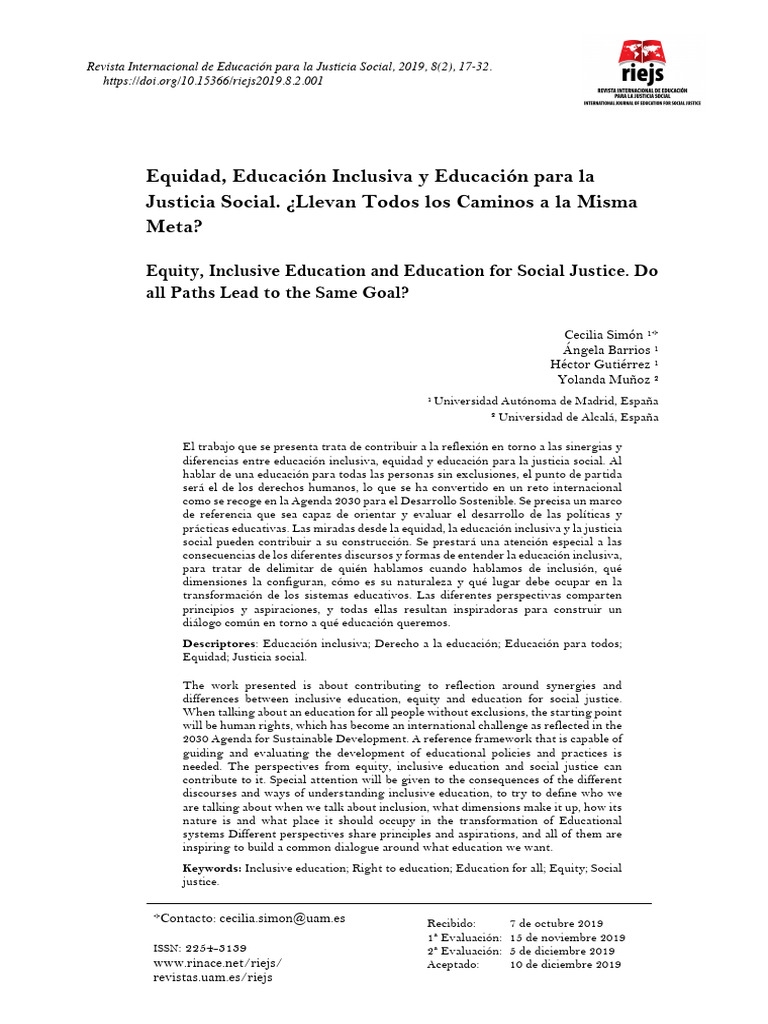 Equidad en la Educación Inclusiva | PDF | Aprendizaje | Justicia
