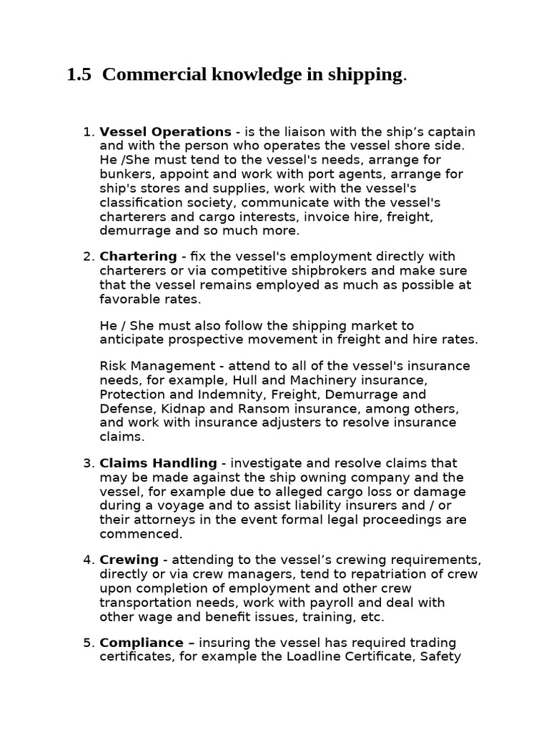Shipping Commercial Knowledge Essentials | PDF | Water Transport | Shipping