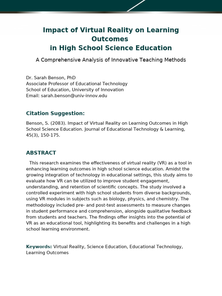 VR's Impact on High School Science Learning | PDF | Science Education ...