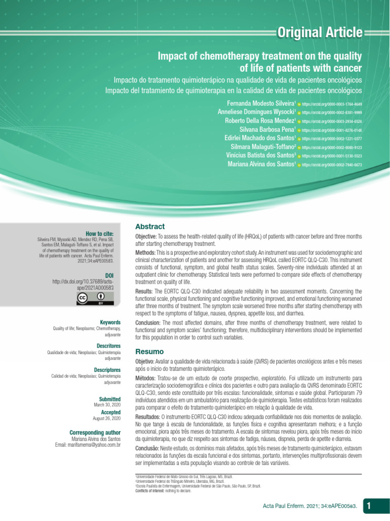 Chemotherapy's Impact on Cancer Patients' Quality of Life | PDF ...