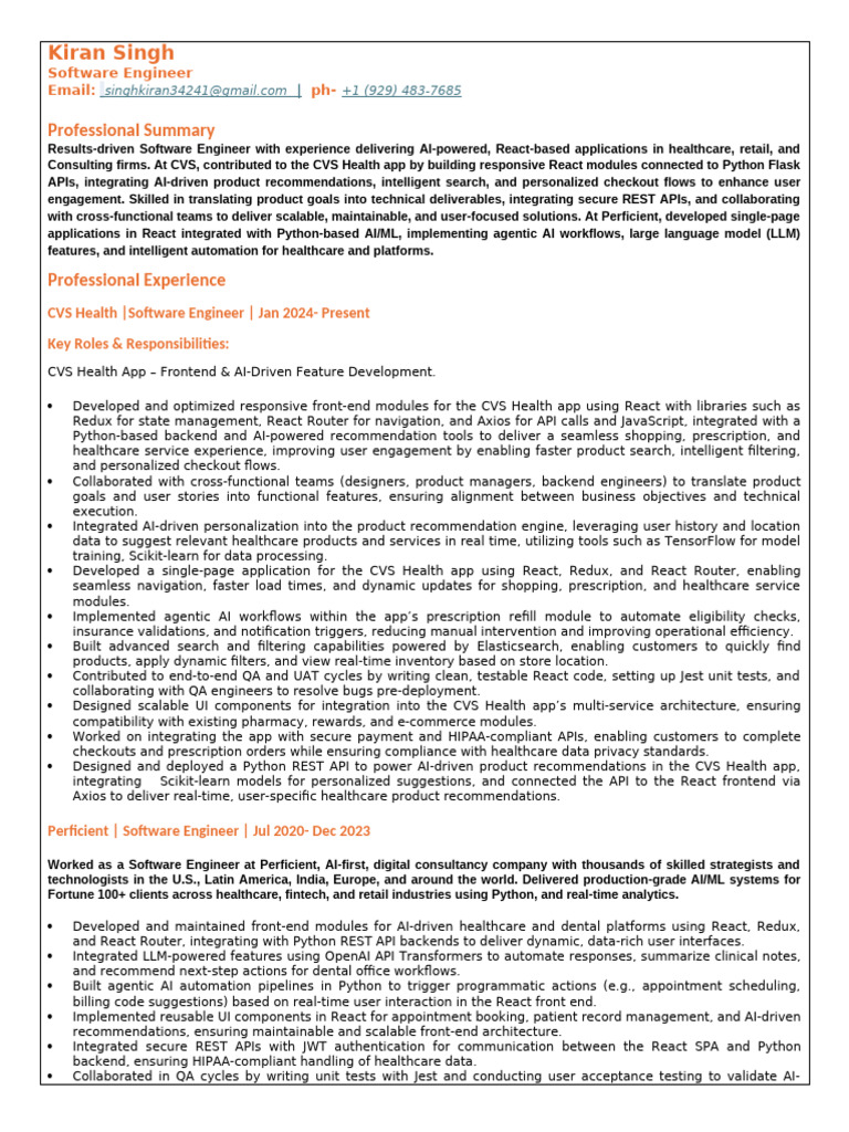 Software Engineer with AI & React Expertise | PDF | Artificial ...