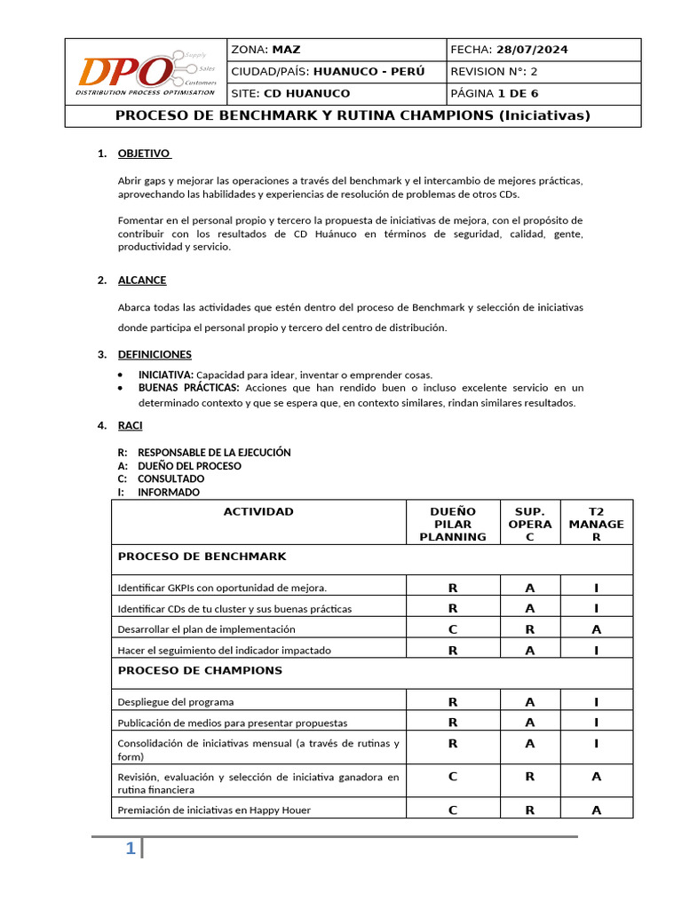 SOP Benchmark y Champions | PDF