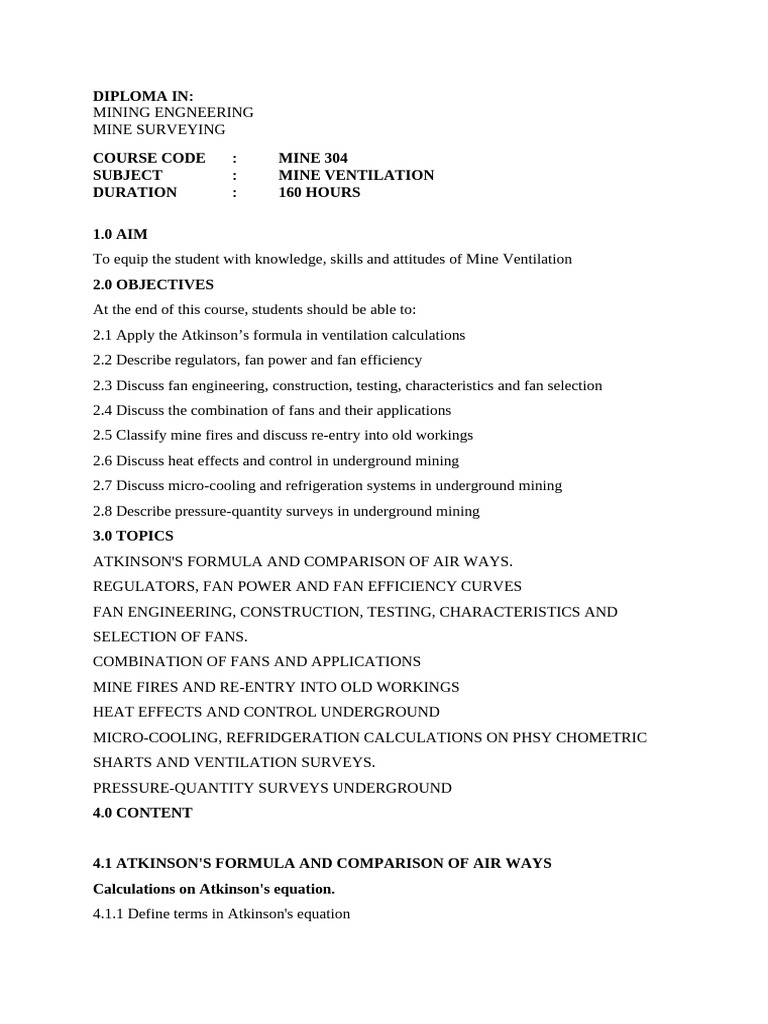 Mine Ventilation Course Overview | PDF | Ventilation (Architecture ...