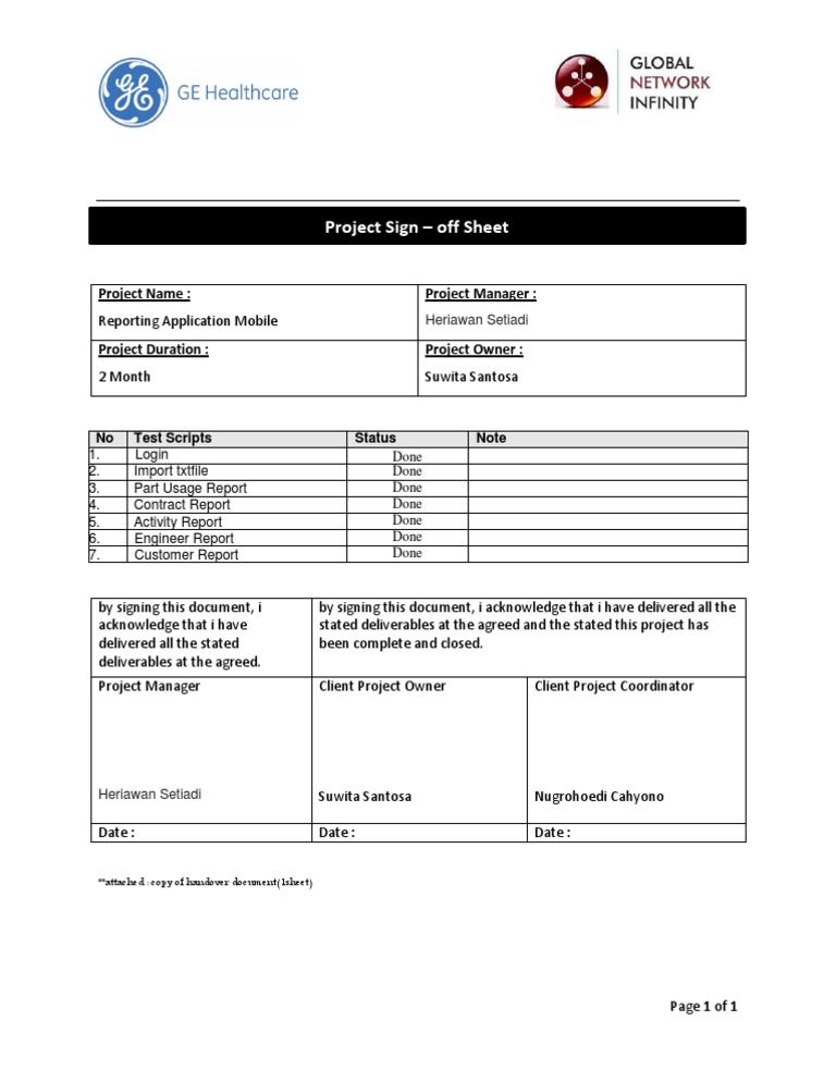 Mobile Reporting Application Sign-off | PDF