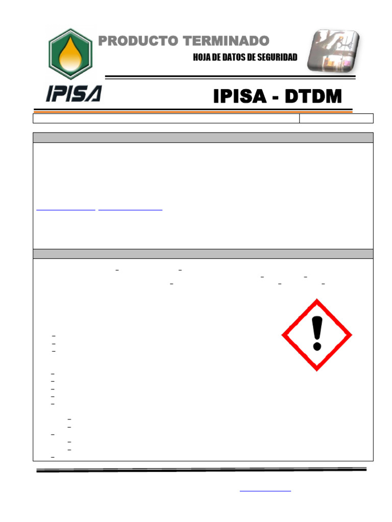 Hoja de Seguridad IPISA DTDM 2018 | PDF | Agua | Toxicidad