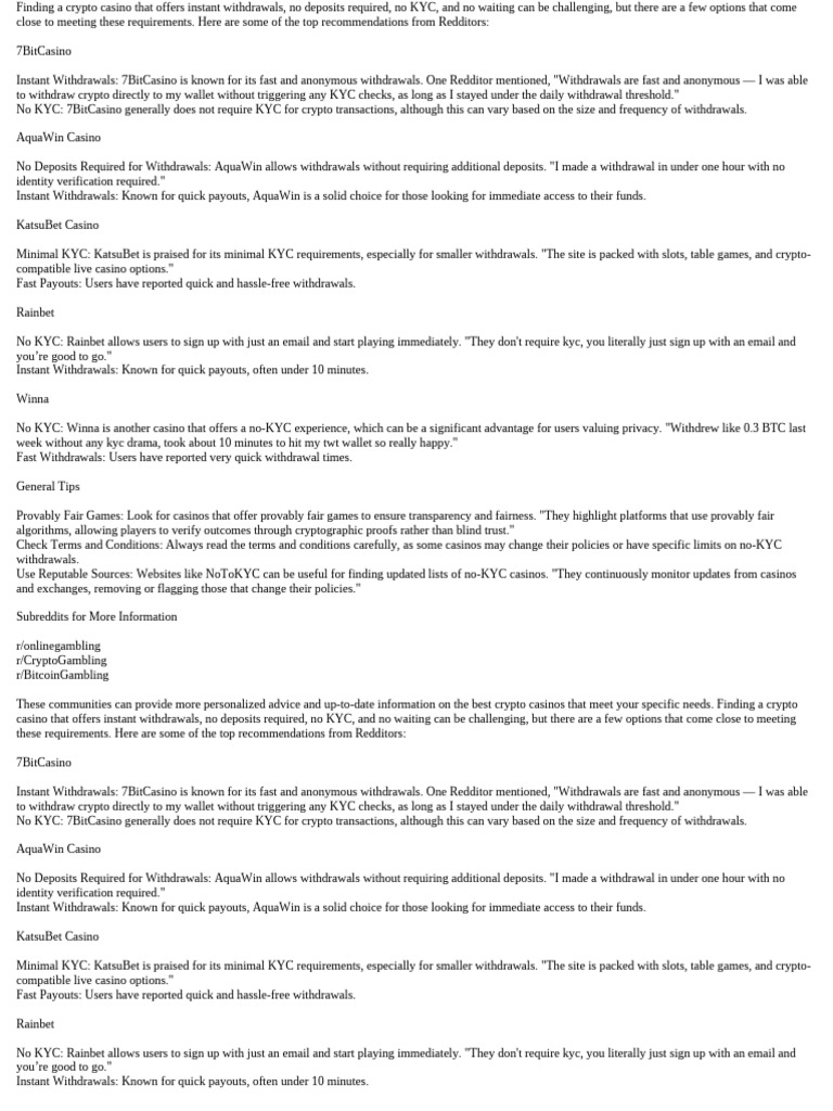 No KYC Crypto Casino Suggestions rFTXOfficial | PDF | Cryptocurrency |  Bitcoin