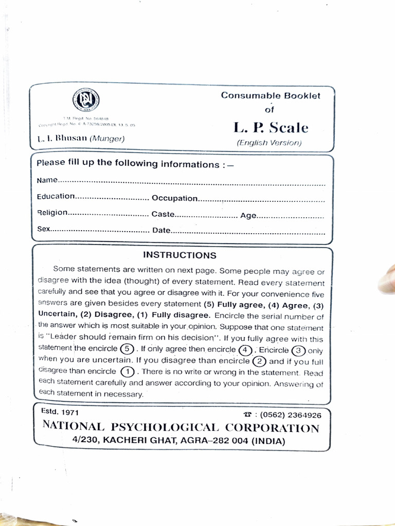 Leadership Opinion Survey Booklet | PDF