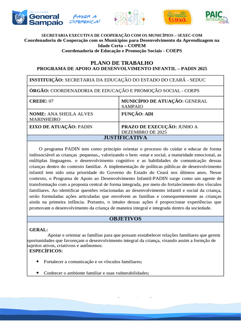 Programa PADIN: Desenvolvimento Infantil 2025 | PDF | Aprendizado ...