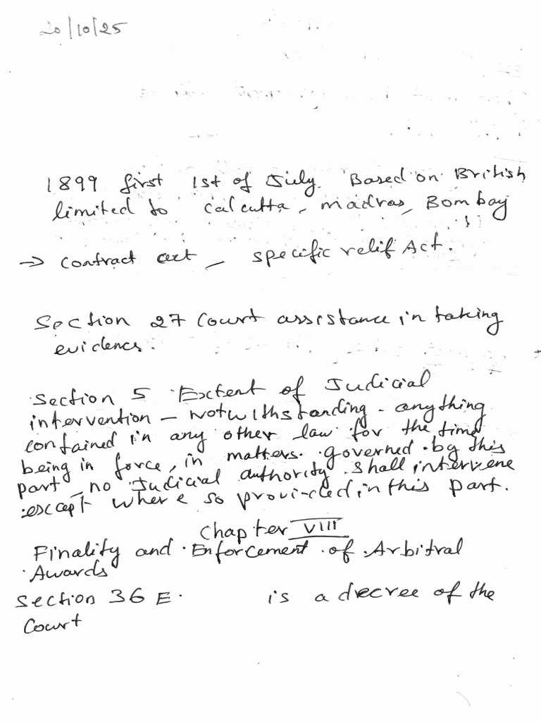 Arbitration and Conciliation Act Hand Written Notes | PDF