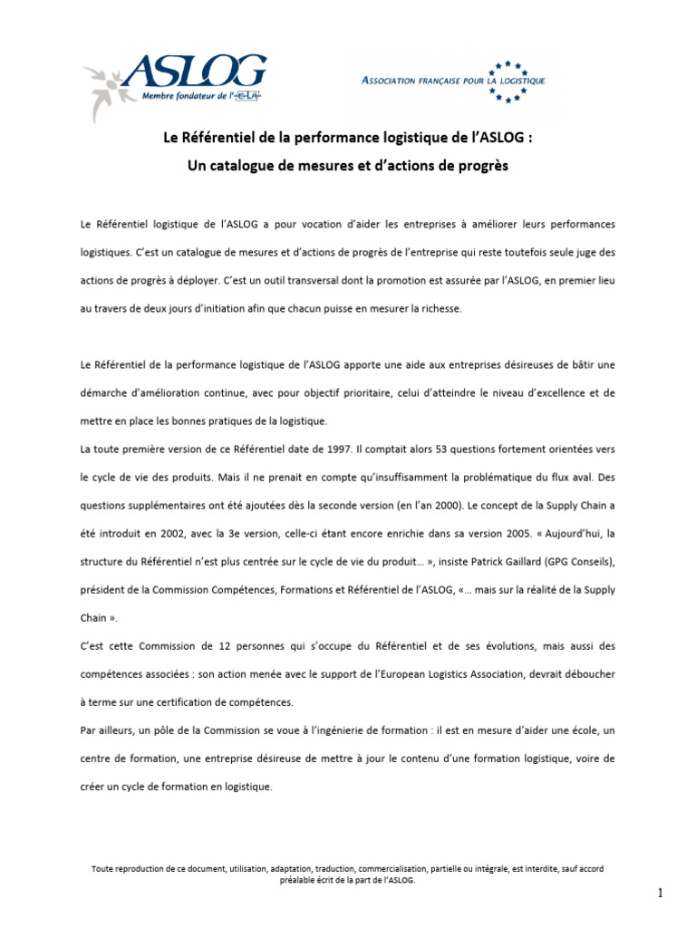 Référentiel de performance logistique ASLOG | PDF | Logistique | Audit