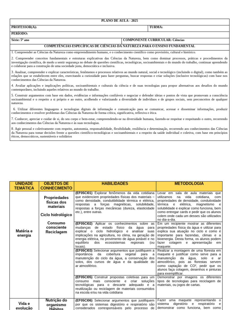 Plano de Aula de Ciências - 5º Ano | PDF | Science | Estrelas