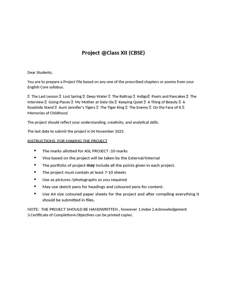 CBSE Class XII English Project Guidelines | PDF