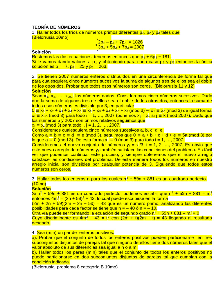 Problemas de Teoría de Números y Soluciones | PDF | Ecuaciones ...
