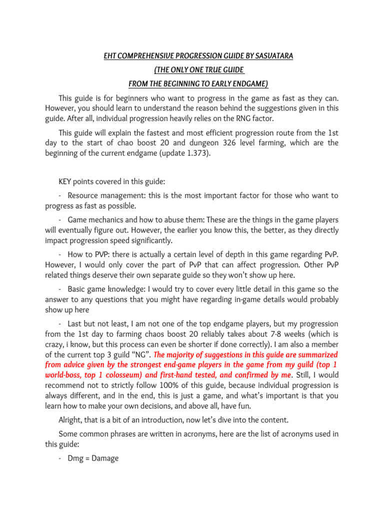 EHT Progression Guide for Beginners | PDF