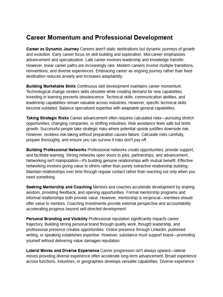 Career Momentum and Professional Development | PDF | Mentorship | Cognition