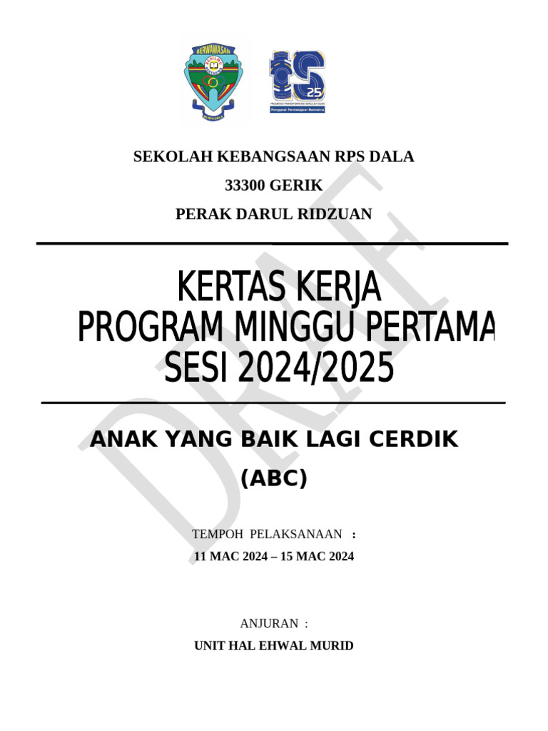 Kertas Kerja Program Minggu Pertama 2024 | PDF