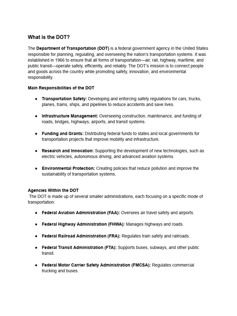 What Is The DOT | PDF | Transport | Public Transport
