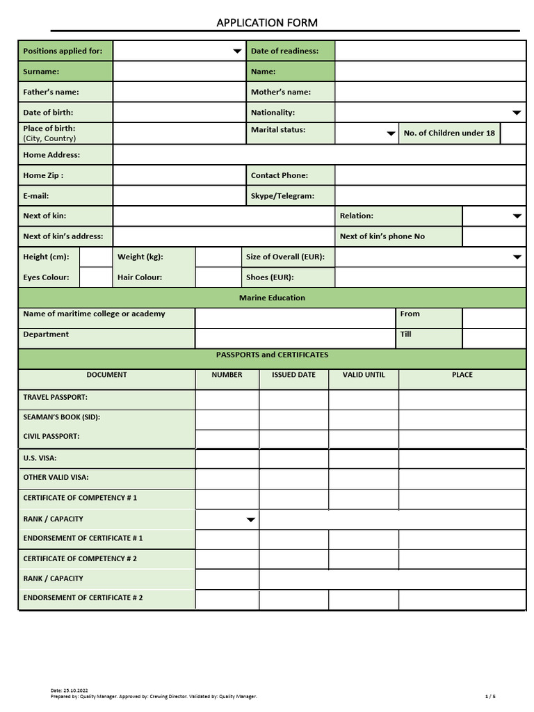 Maritime Job Application Form | PDF | Shipping | Water Transport