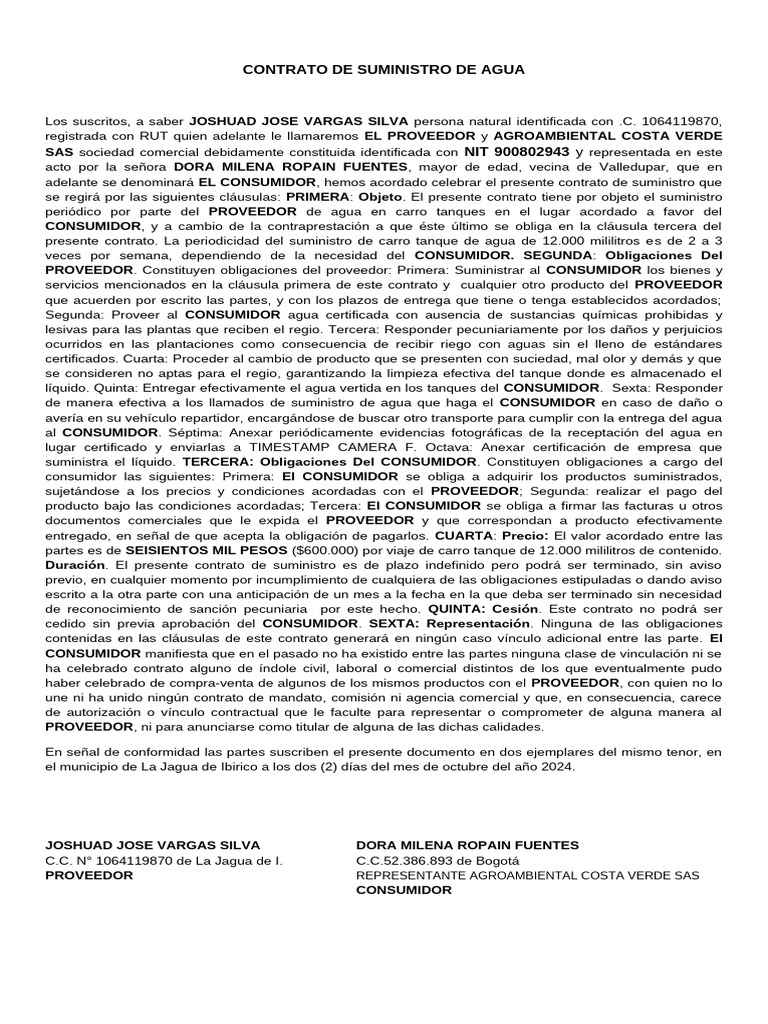 Contrato de Suministro de Agua | PDF | Agua | Los consumidores