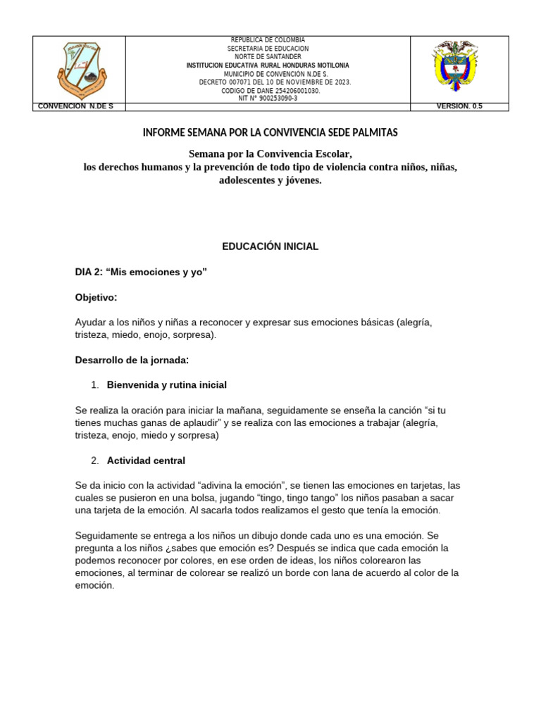 Día 2 Semana de La Convivencia | PDF | Las emociones
