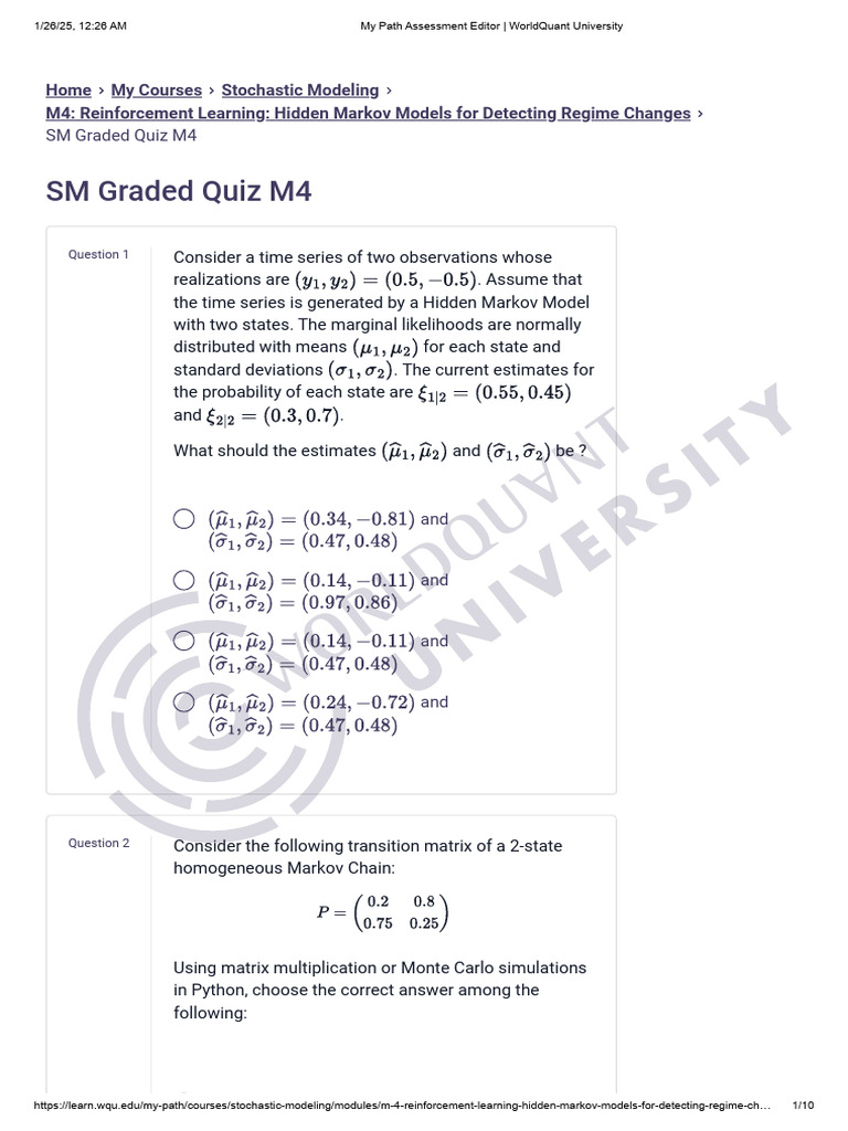 Hidden Markov Model Quiz Questions | PDF | Markov Chain | Normal ...