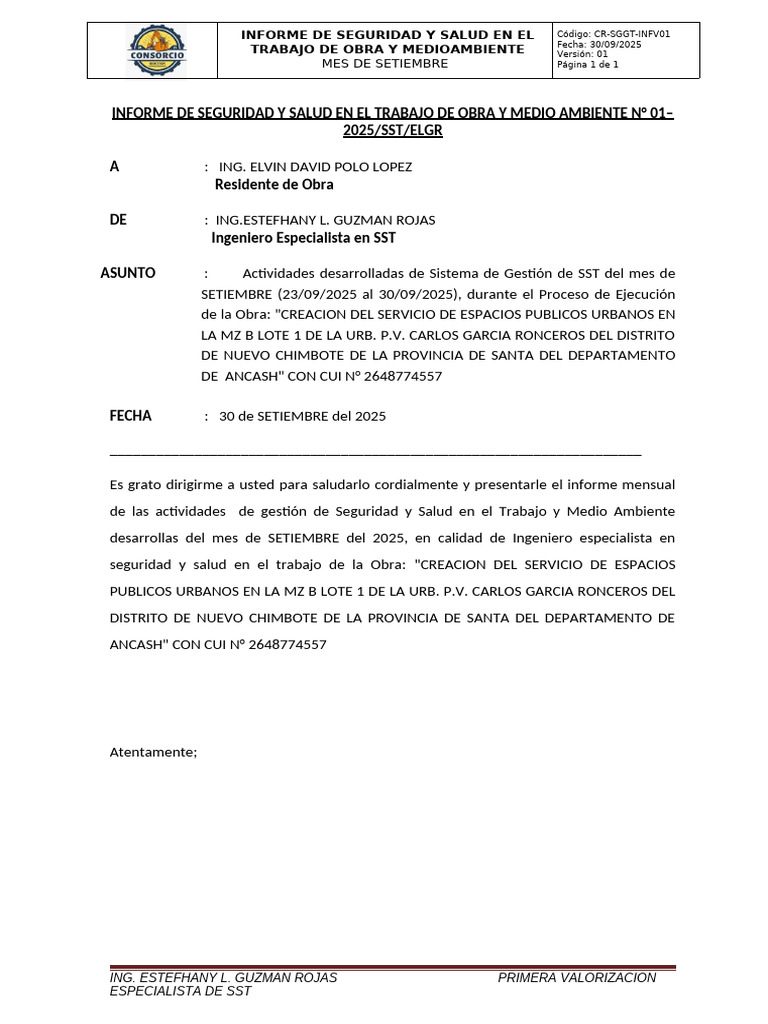 Informe Mensual de SST - Septiembre 2025 | PDF | Seguridad y salud ...