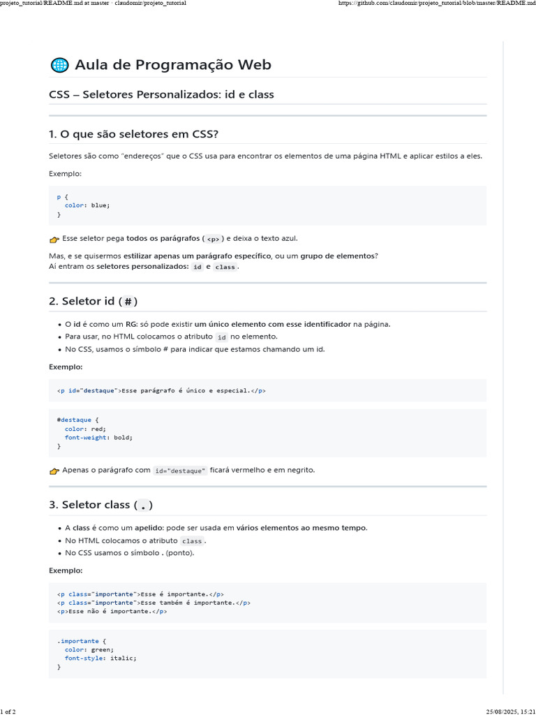 Entendendo Seletores CSS: id e class | PDF | Html