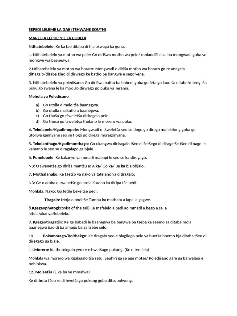 Sepedi Leleme La Gae Literature Concepts | PDF