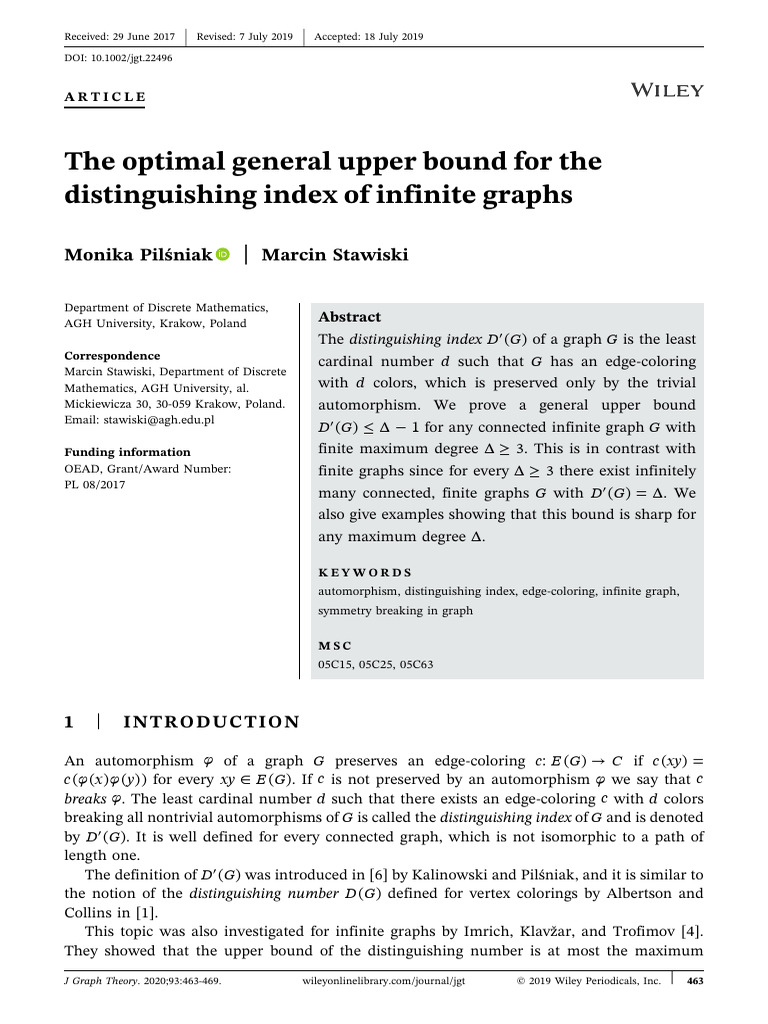Upper Bound for Distinguishing Index in Infinite Graphs | PDF | Vertex ...