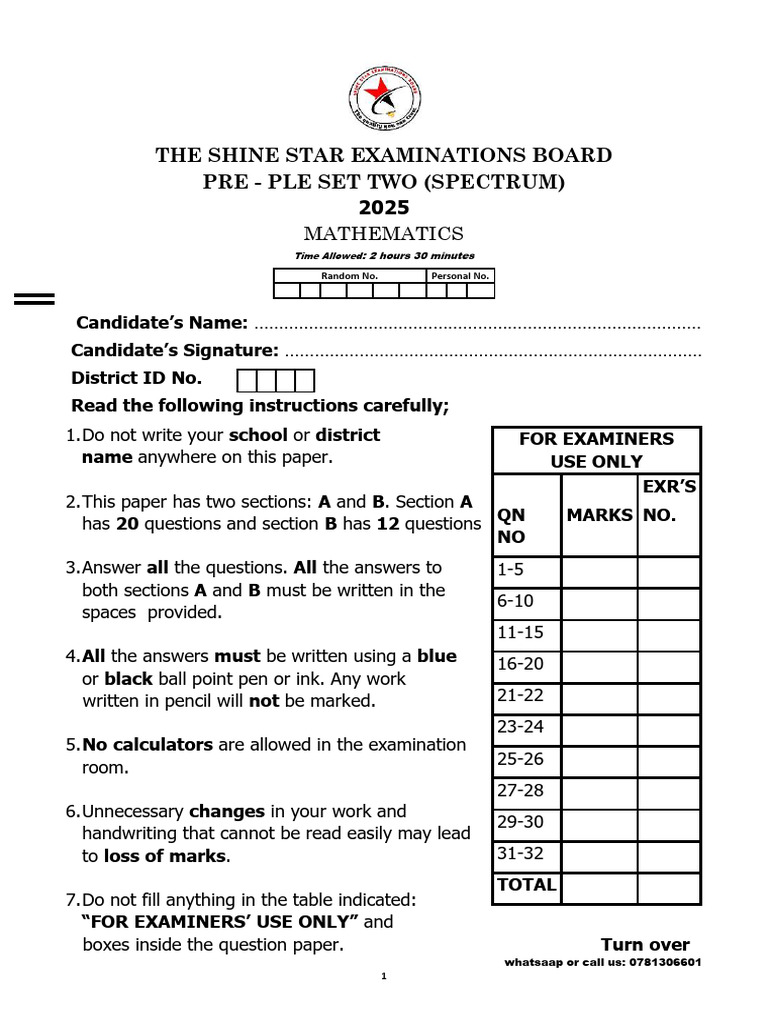 Mathematics Exam Paper 2025 | PDF | Mathematics