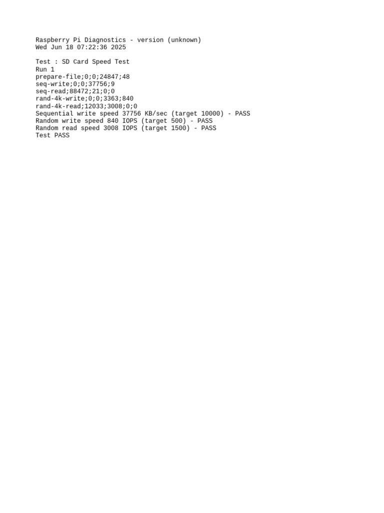Raspberry Pi SD Card Speed Test Results | PDF