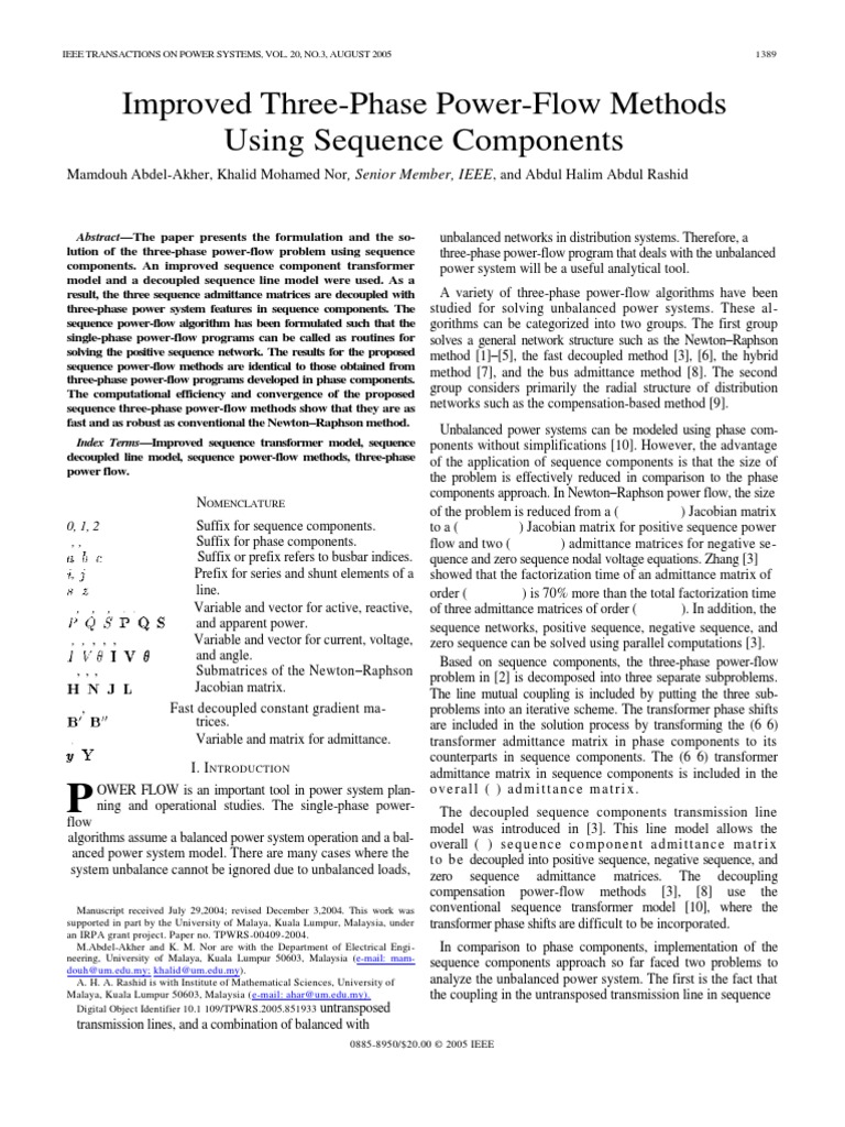 Improved ThreePhase PowerFlow Methods Using Sequence Components MA