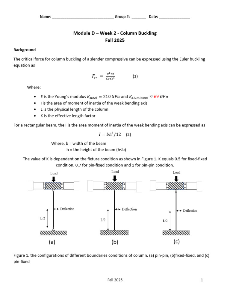 Column Buckling Analysis Lab Report | PDF | Buckling | Bending