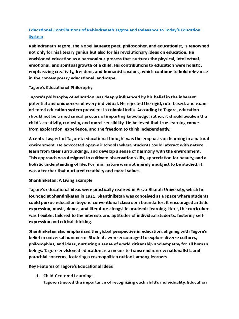 Educational Contributions of Rabindranath Tagore and Relevance To Today ...