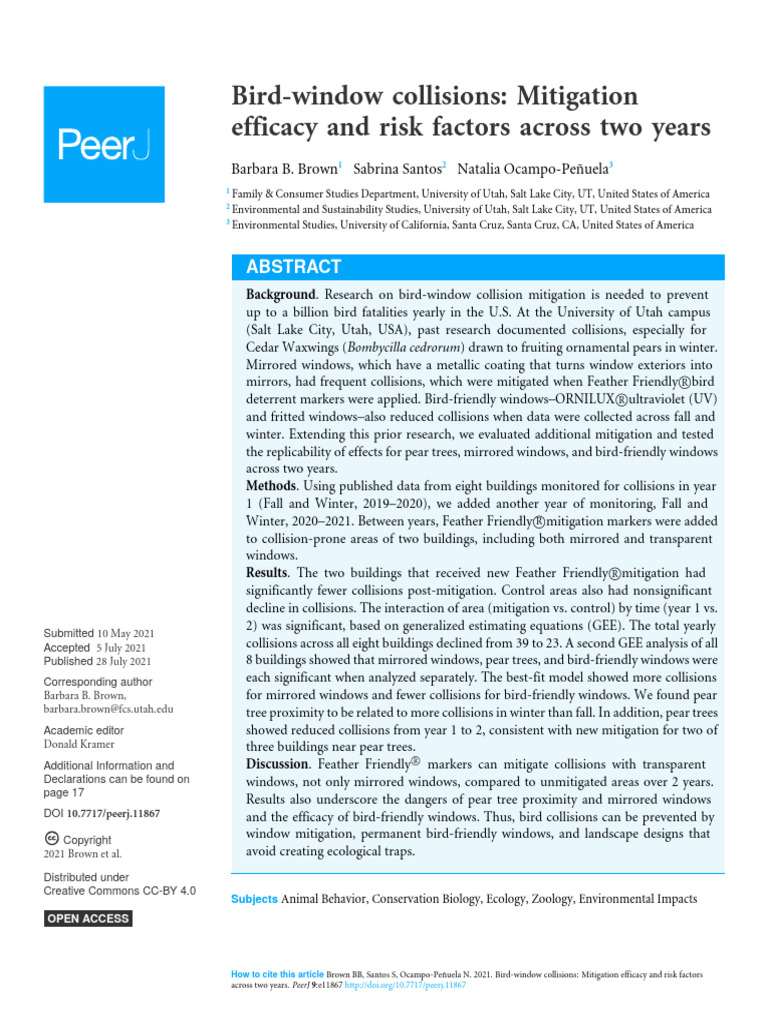 Bird-Window Collision Mitigation Study | PDF