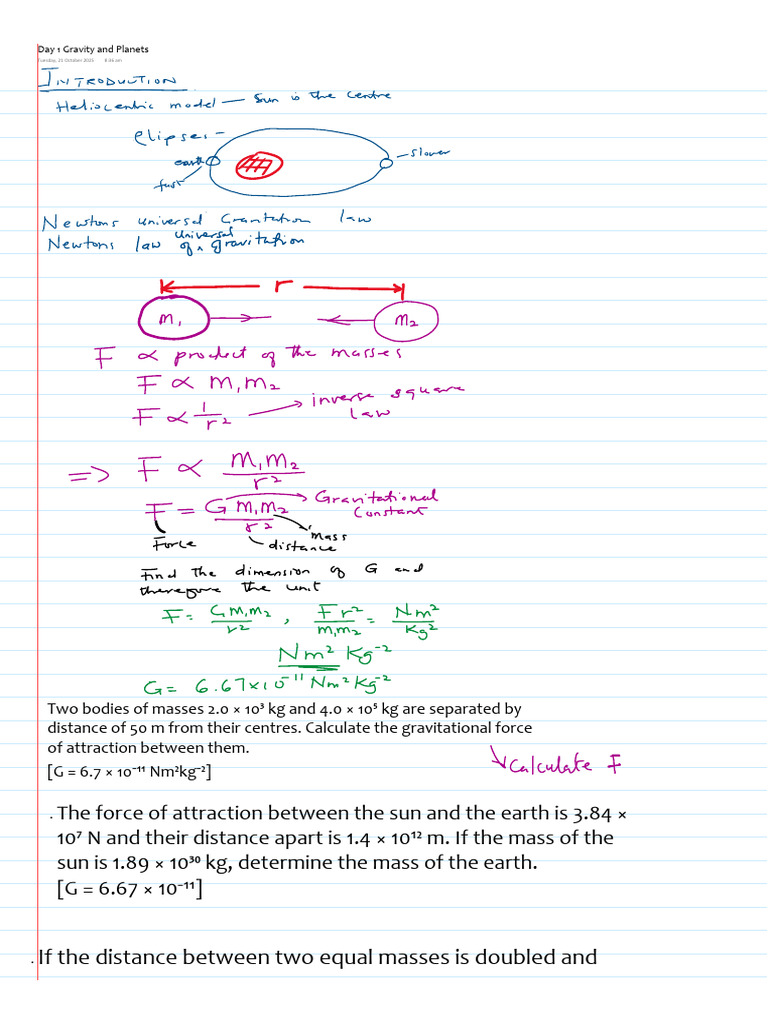 Day 1 Gravity and Planets | PDF | Force | Gravity