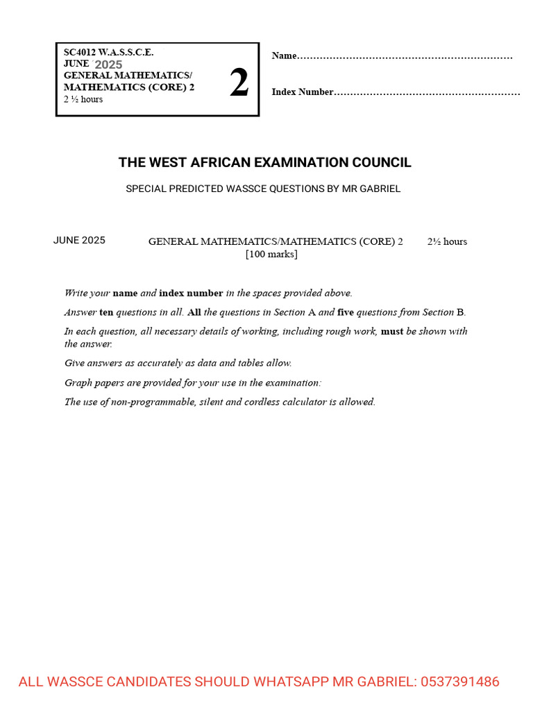 Wassce 2025 Mathematics by Waec Examiner MR Gabriel | PDF | Circle | Area