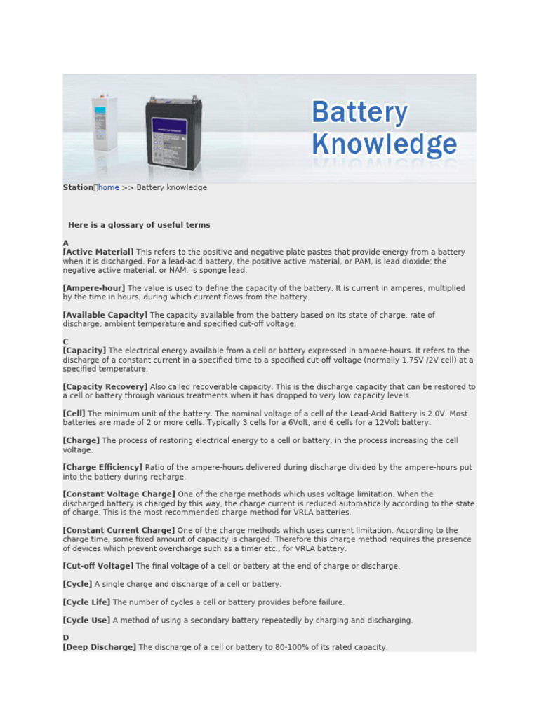 Battery Terminology and Concepts Guide | PDF | Rechargeable Battery ...
